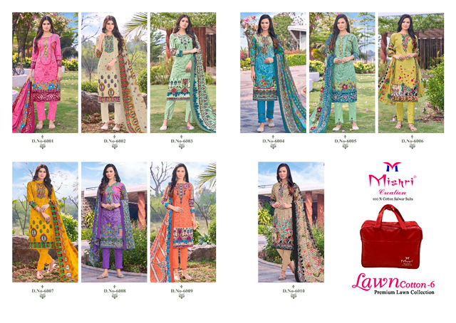 Mishri Lawn Cotton 6 Latest fancy Designer Casual Regular Wear Printed Cotton Karachi Dress Material Collection
